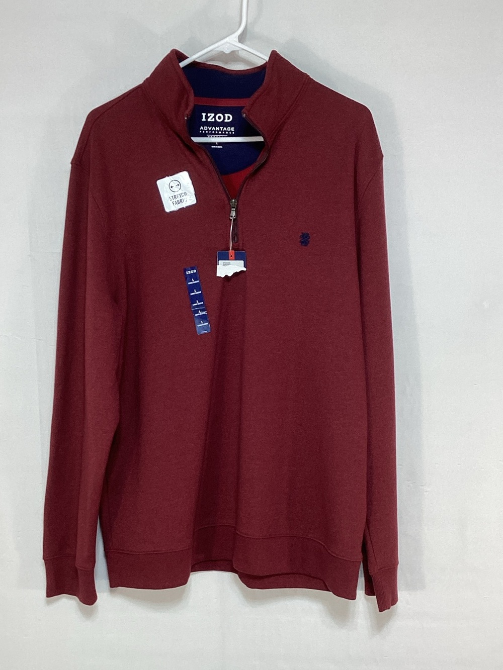NWT Izod Men's Large Zip-Neck Pullover Sweater in Burgundy